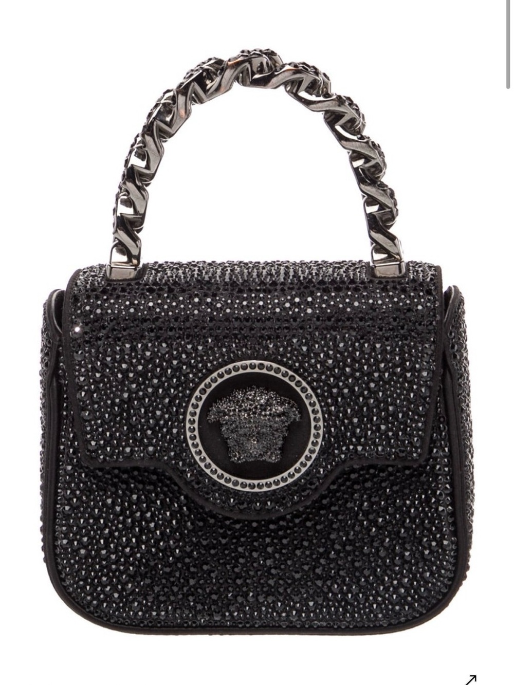 Versace Black Crystal-Embellished Mini Top Handle Bag